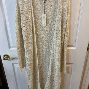 Freshman Cream Cardigan with Intricate Lace Design